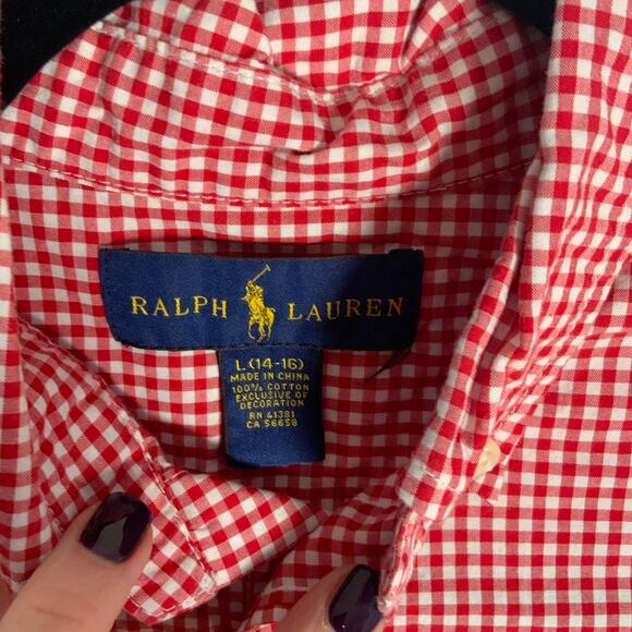 Ralph Lauren Red and white gingham button up size large 14/16 - Picture 2 of 3